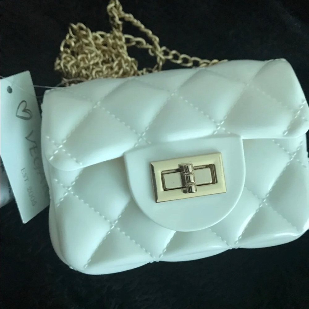 White and gold crossbody purse